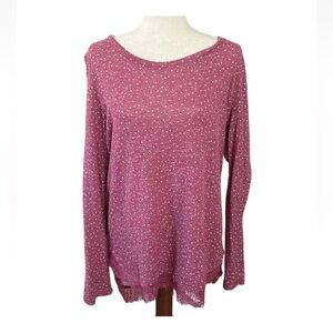Lauren Conrad Lace and Ribbon Polka Dot Oversized Top Cranberry Pink, Size L